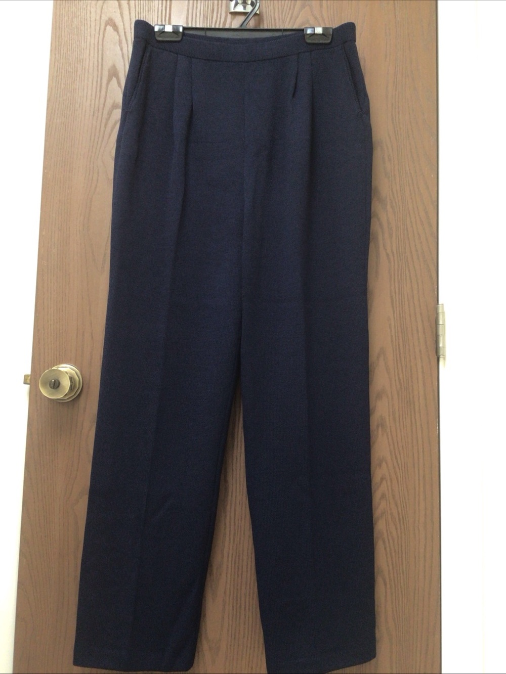 St. John Basics Navy Straight-Leg High-Waist Pants, pockets, sz 12